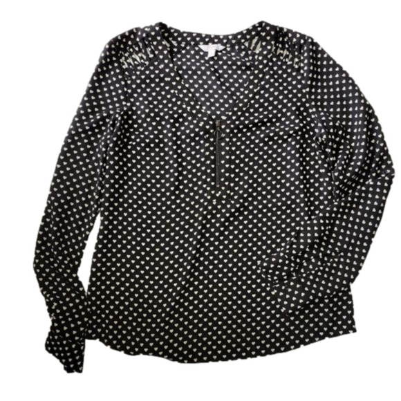 Candie's Black Beige Heart Zip V-neck Top Medium Mint Condition - Picture 2 of 8